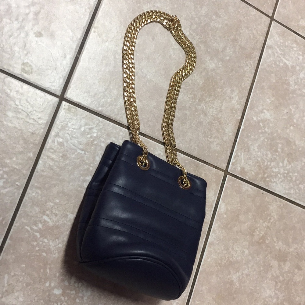 Deux Lux Navy Blue Mini DrawChain Bucket Bag